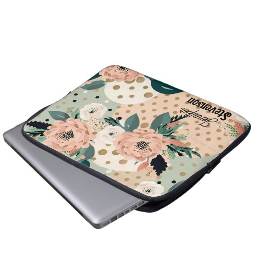 Maßgeschneiderte moderne Blumenpastellfarben Perso Laptopschutzhülle (Vorne Knopf)