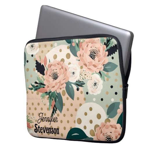 Maßgeschneiderte moderne Blumenpastellfarben Perso Laptopschutzhülle (Vorderseite Links)
