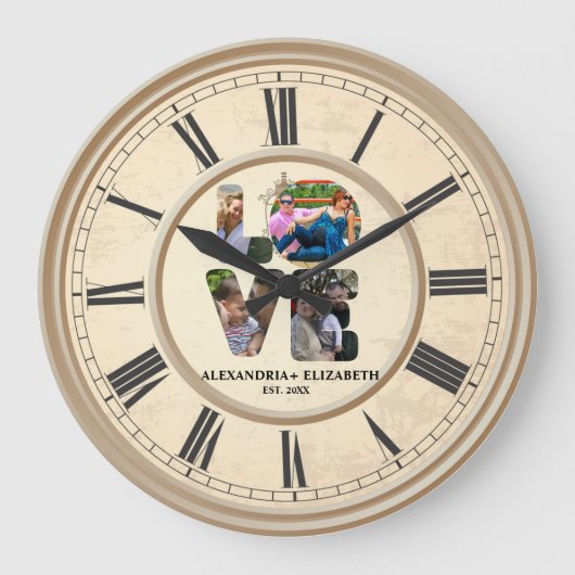 Maßgeschneiderte moderne Liebe 4 Foto Collage für Große Wanduhr (Vorderseite)