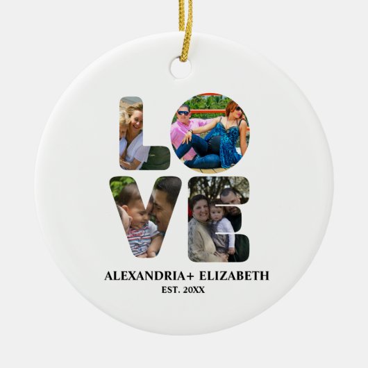 Maßgeschneiderte moderne Liebe 4 Foto Collage für Keramik Ornament (Vorne)