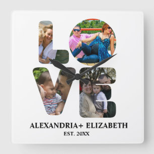 Maßgeschneiderte moderne Liebe 4 Foto Collage für Quadratische Wanduhr