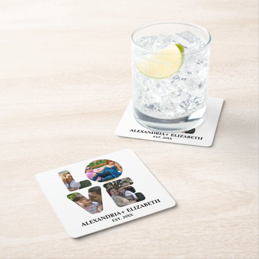 Maßgeschneiderte moderne Liebe 4 Foto Collage für Rechteckiger Pappuntersetzer (Vor Ort)