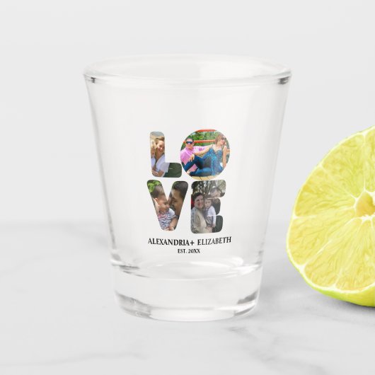 Maßgeschneiderte moderne Liebe 4 Foto Collage für  Schnapsglas (Vorderseite)