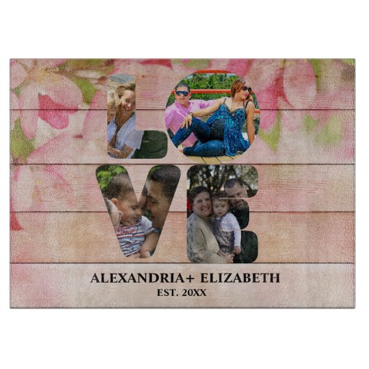 Maßgeschneiderte moderne Liebe 4 Foto Collage für Schneidebrett (Vorderseite)