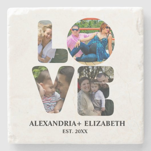 Maßgeschneiderte moderne Liebe 4 Foto Collage für Steinuntersetzer (Vorderseite)