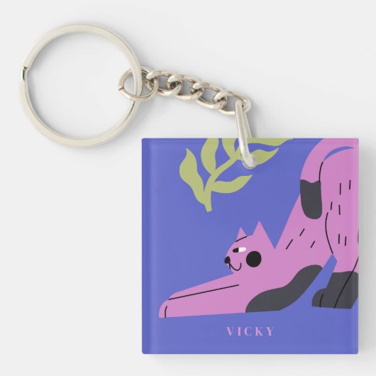 Maßgeschneiderte, moderne Pink Kitty Cat Schlüsselanhänger (Vorderseite)