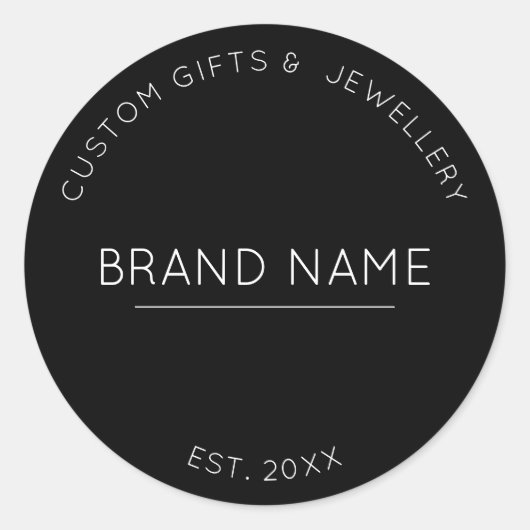 Maßgeschneiderte, moderne schwarze Markenbezeichnu Runder Aufkleber (Vorderseite)