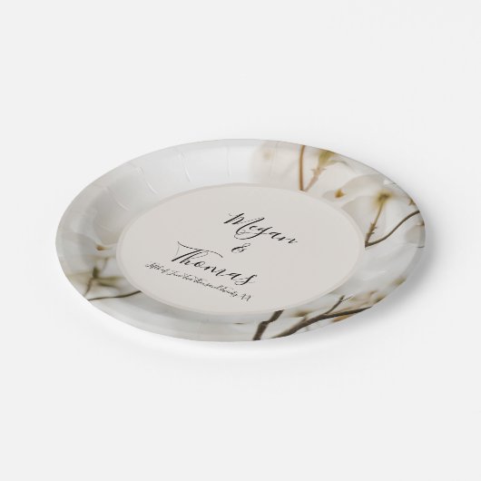 Maßgeschneiderte moderne, weiche, florale Hochzeit Pappteller (Schrägansicht)