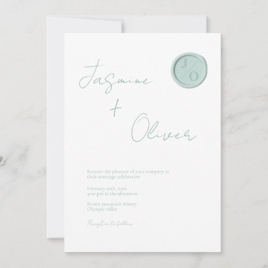 Maßgeschneiderte Mono Salbei Grünwachs Siegel Somm Einladung (Vorderseite)