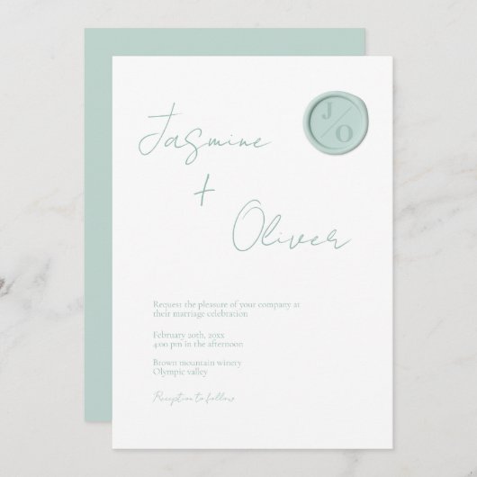 Maßgeschneiderte Mono Salbei Grünwachs Siegel Somm Einladung (Vorne/Hinten)