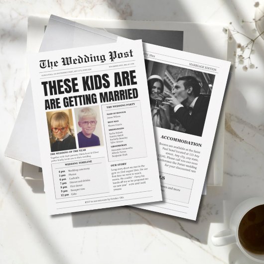 Maßgeschneiderte Monografie, lustige Zeitungshochz Einladung