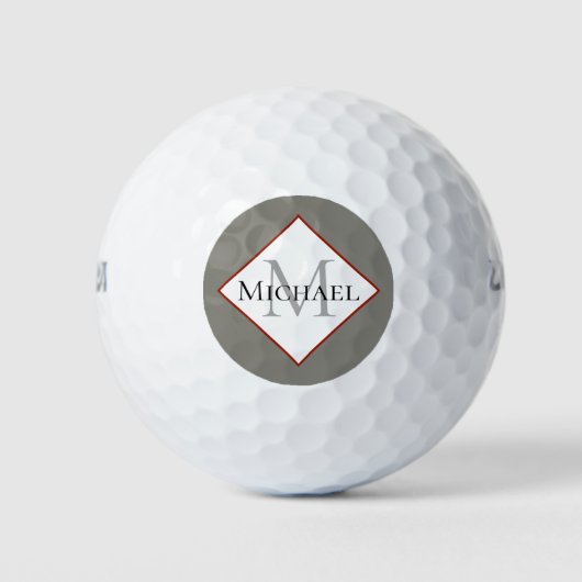 Maßgeschneiderte Monogram Gray Red Golf Balls Golfball (Vorderseite)