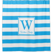 Maßgeschneiderte Monogramm Cerulean Blue Streifen Duschvorhang (Vorderseite)