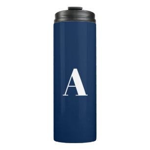 Maßgeschneiderte Monogramm Marine blau und weiß Thermosbecher
