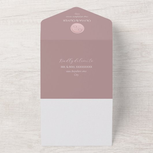 Maßgeschneiderte Monogramm staubige Rose Kalligraf All In One Einladung (Außenbereich)