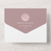 Maßgeschneiderte Monogramm staubige Rose Kalligraf All In One Einladung (Rückseite)