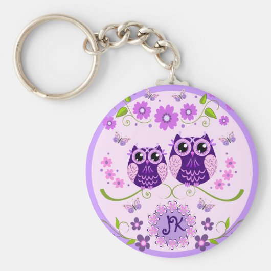 Maßgeschneiderte Monogramme für Eulen, Blume und S Schlüsselanhänger (Vorne)
