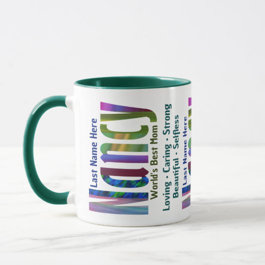 Maßgeschneiderte "Nancy" Bright and Colorful Typog Tasse (Links)