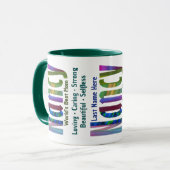 Maßgeschneiderte "Nancy" Bright and Colorful Typog Tasse (Vorderseite Links)