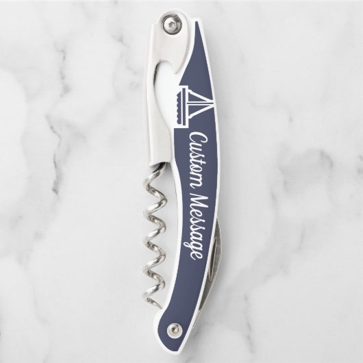 Maßgeschneiderte Navy & White Sailboat-Schraube Kellnermesser (Vorderseite)