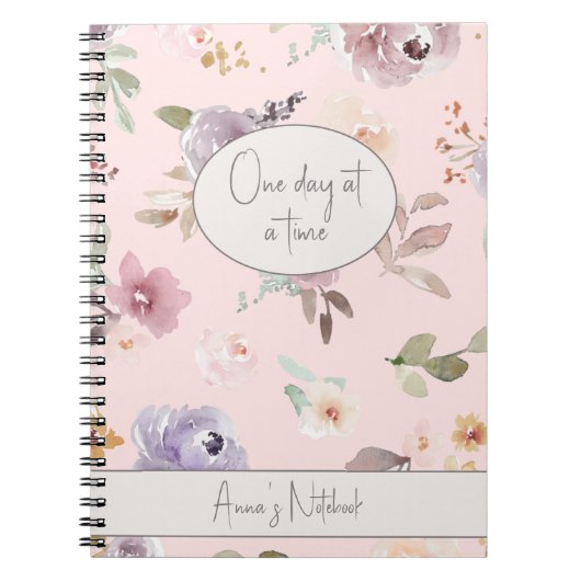 Maßgeschneiderte One Day at Time Floral Notebook O Notizblock (Vorderseite)