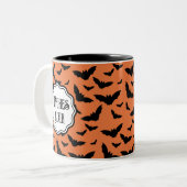 Maßgeschneiderte Orange Black Bat Hexen Elixier Zweifarbige Tasse (Vorderseite Links)