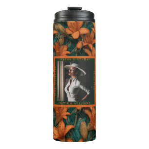 Maßgeschneiderte orangefarbene Lilien funkeln Über Thermosbecher