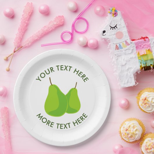 Maßgeschneiderte Papierplatte mit grünem Birnendru Pappteller (Party)