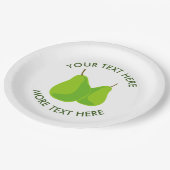 Maßgeschneiderte Papierplatte mit grünem Birnendru Pappteller (Schrägansicht)