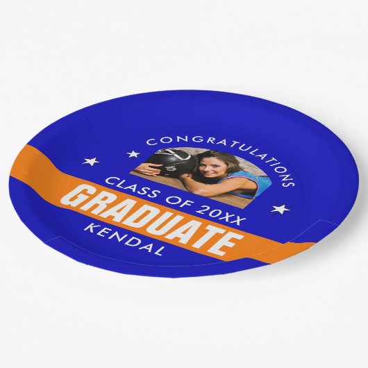 Maßgeschneiderte Papiertafel für das blaue und ora Pappteller (Schrägansicht)