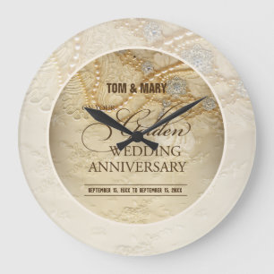 Maßgeschneiderte Perlen zum 50. Hochzeitstag Große Wanduhr