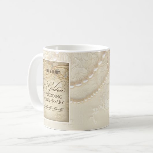 Maßgeschneiderte Perlen zum 50. Hochzeitstag Kaffeetasse (Vorderseite Links)