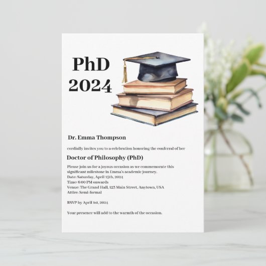 Maßgeschneiderte Phd-Graduierungspartei Einladung (Stehend Vorderseite)