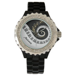 Maßgeschneiderte Piano Keys und Gold Musiknoten Armbanduhr