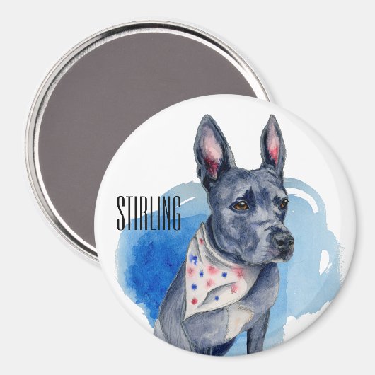 Maßgeschneiderte Pit Bull Dog Blue Watercolor Magnet (Vorderseite/Rückseite)