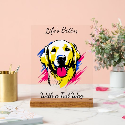 Maßgeschneiderte Pop Art Golden Retriever Design Acrylschild (Hochzeit)