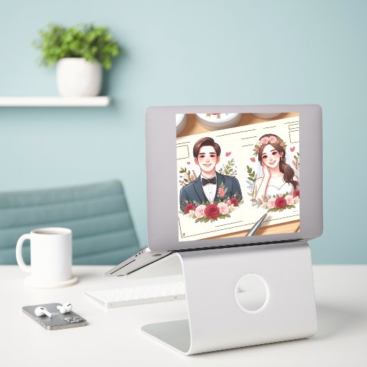 Maßgeschneiderte Porträtaufkleber des Paares Aufkleber (Laptop auf Schreibtisch)