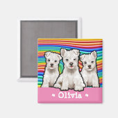 Maßgeschneiderte Quadrat Magnet Regenbogen Welpen. (Vorderseite/Rückseite)