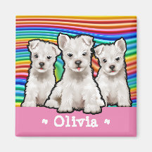 Maßgeschneiderte Quadrat Magnet Regenbogen Welpen.