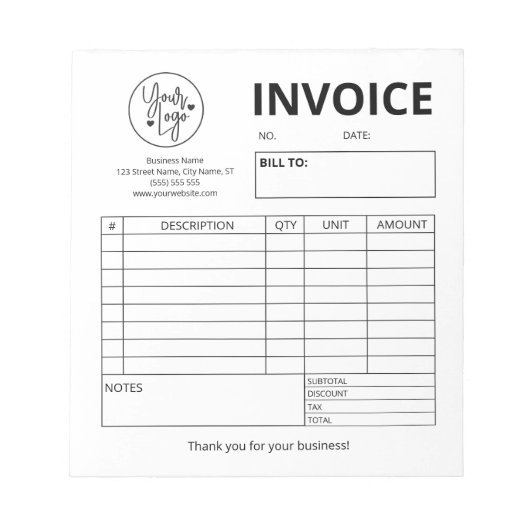 Maßgeschneiderte Rechnung für Hochzeitskuchen Notizblock (Vorderseite)