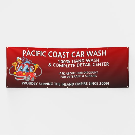Maßgeschneiderte Red Car Wash Comical Toon Car gro Banner (Horizontal)