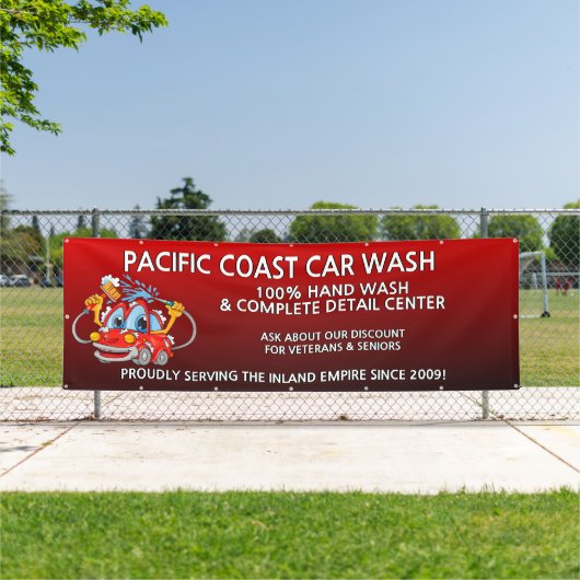 Maßgeschneiderte Red Car Wash Comical Toon Car gro Banner (InSitu)