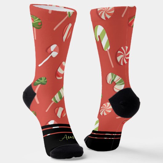 Maßgeschneiderte Red Christmas Candy Socken (Gewinkelt)