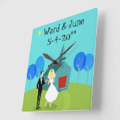 Maßgeschneiderte Retro-Hochzeitskuppeluhr Quadratische Wanduhr (Winkel)