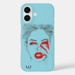 Maßgeschneiderte Retro-Illustration - Baby blau iPhone 16 Hülle