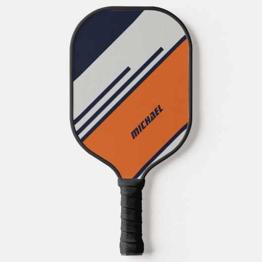 Maßgeschneiderte Retro-Streifen in blau Orange Pickleball Schläger (Vorderseite)