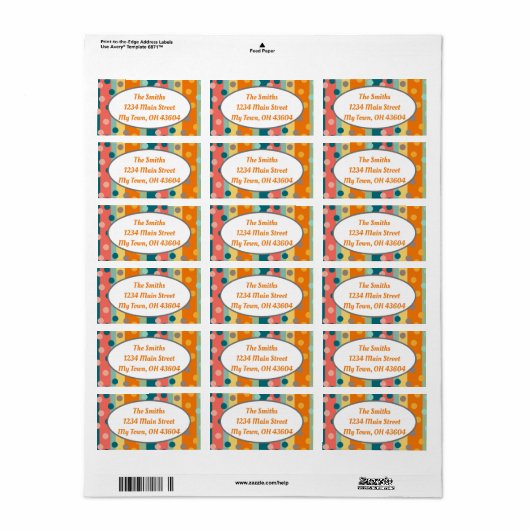 Maßgeschneiderte Retrostreifen und -punkte - Orang Adressaufkleber (Vorne)