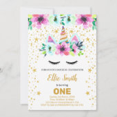 Maßgeschneiderte rosa und grüne Einhornkarten Einladung (Vorderseite)