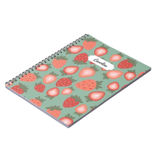 Maßgeschneiderte Rote Erdbeere Nahtloses Muster Notizblock (Linke Seite)