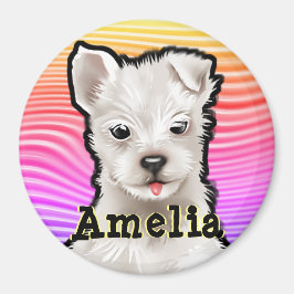 Maßgeschneiderte runde Magnet-Regenbogen-Welpen. Magnet